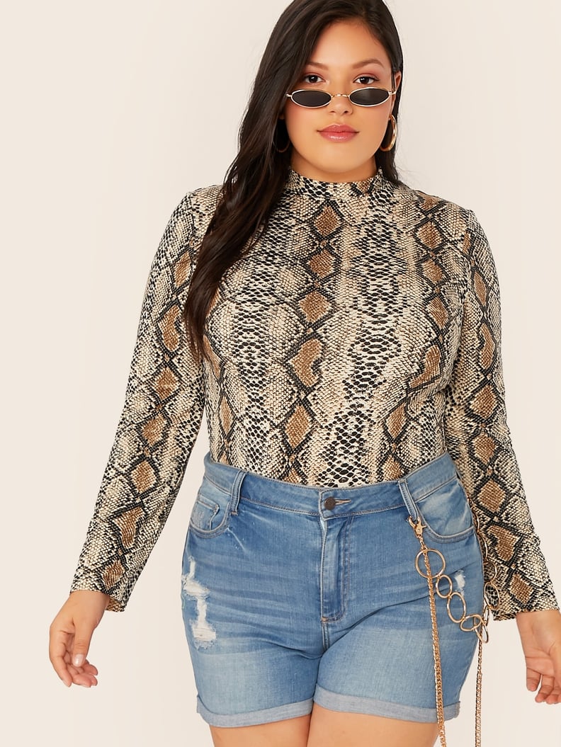 Shein Snakeskin Print Mock-neck Top