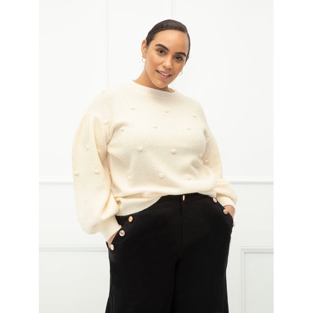 ELOQUII Elements Women's Plus Size Balloon Sleeve Bobble Sweater