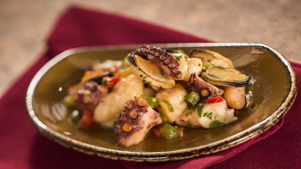 Spain: Seafood Salad With Shrimp, Bay Scallops and Mussels, Extra Virgin Olive Oil, White Balsamic Vinegar, and Smoked Paprika