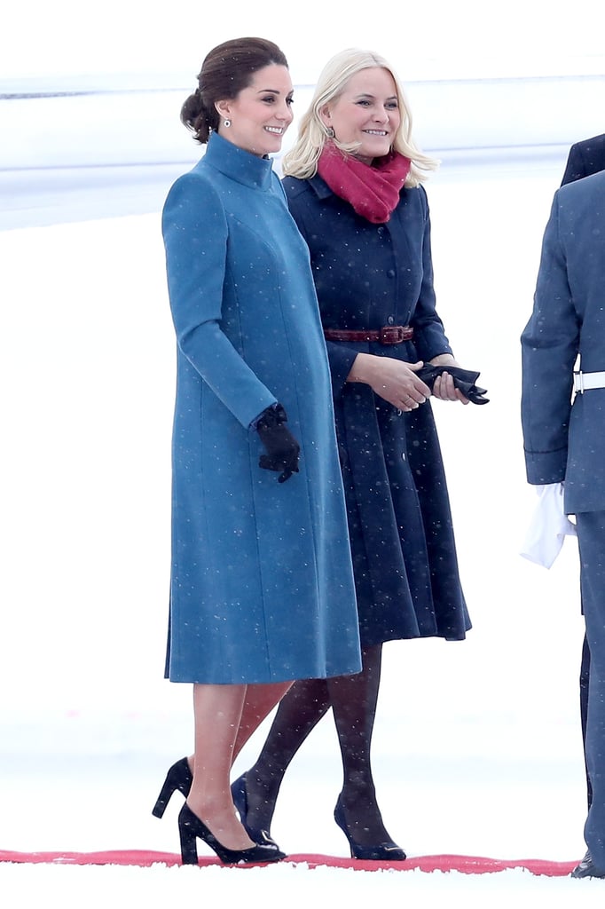 On Thursday, Kate Landed in Norway and Wore a Blue Catherine Walker Coat