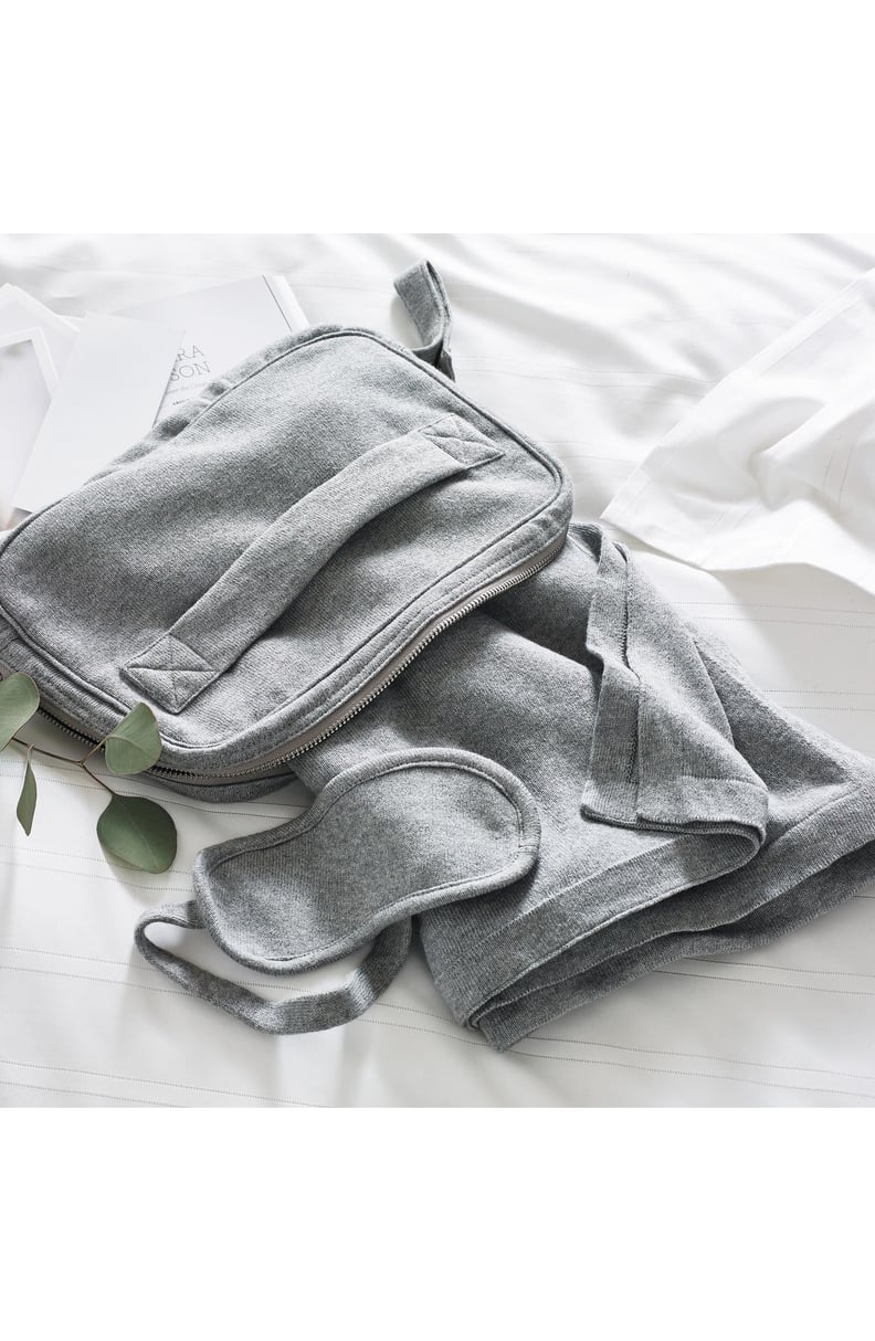 The White Company Cozy Travel Throw Blanket, Eye Mask, and Bag Set