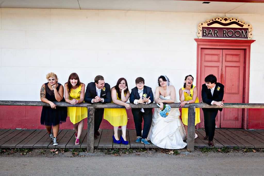 "We requested that the bridal party wear whatever shoes they wanted, so they could show off their personalities. The ladies ranged from Converse to four-inch platforms, but oddly enough, the two men bought the same pair of shoes — totally by accident."
Photo by G Aranow Photography