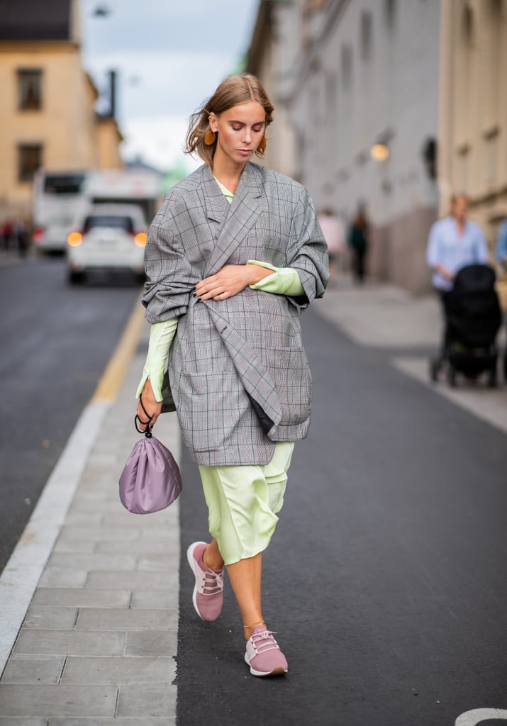 Style a checkered one over a pastel-hued silk dress for a high-low look.