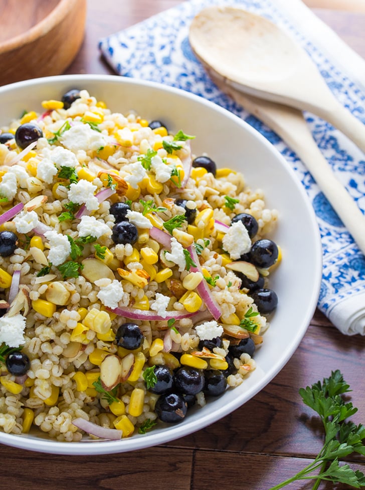 Grilled Corn And Barley Salad With Blueberries And Goat Cheese