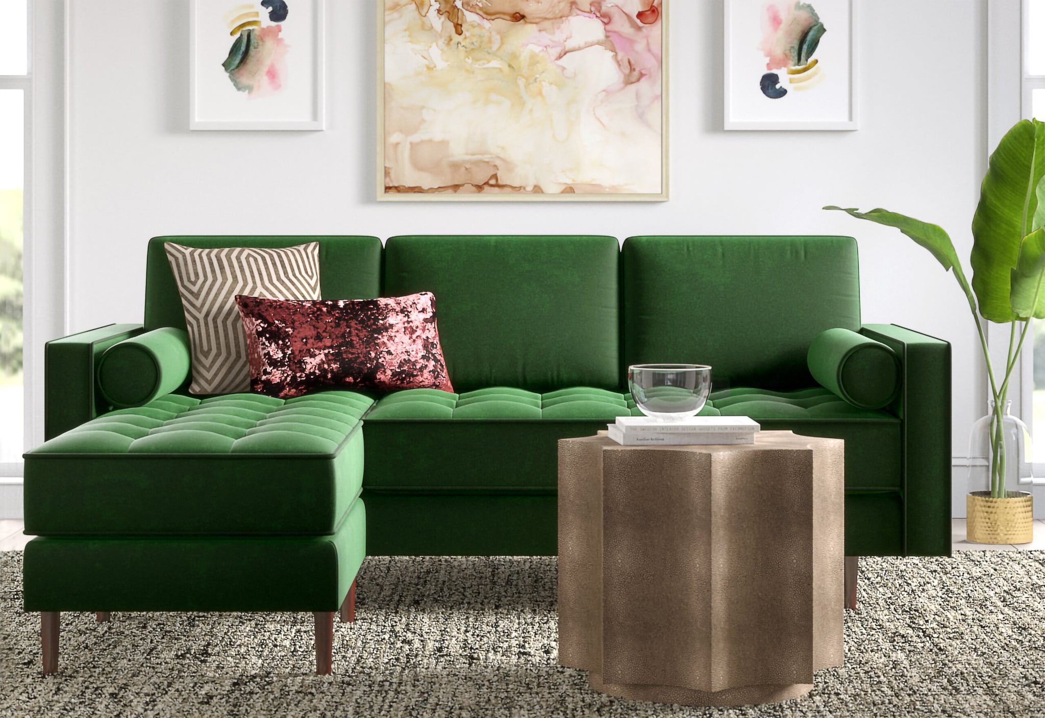 Velvet reversible top sofa & chaise