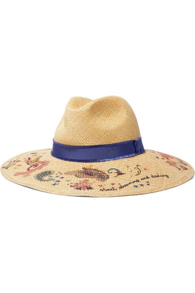 Etro Grosgrain-Trimmed Floral-Print Straw Hat