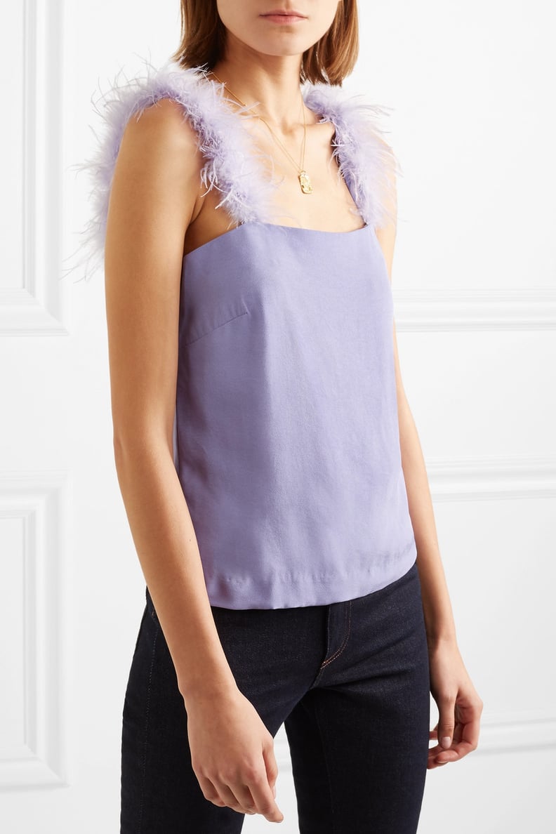 Staud Mariah Feather-Trimmed Crepe Top