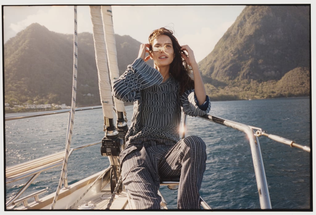 Chloé x Net-A-Porter Printed Crepe Tapered Pants ($$1,295) and Cable-knit Cotton Sweater ($995)