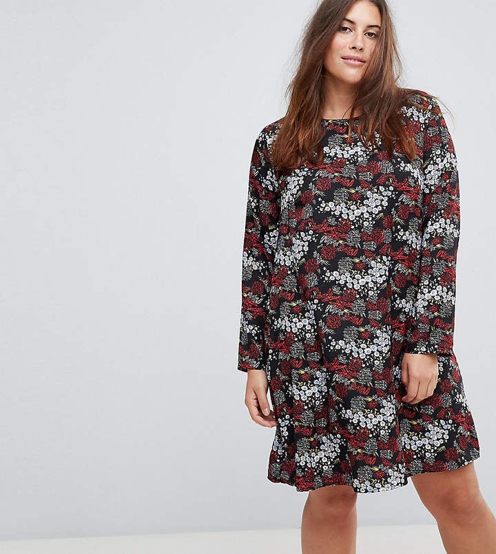 Glamorous Curve Long Sleeve Swing Dress In Antique Floral