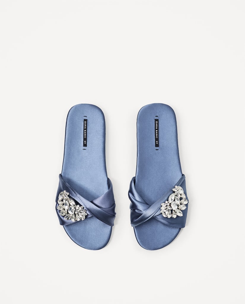 Zara Satin Slides With Gem Buckle