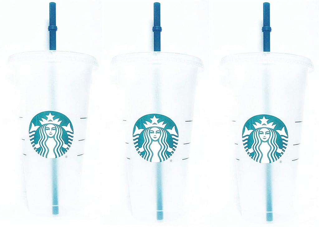 Starbucks Reusable Hard Plastic Venti Frosted Ice Cold Drink Cup With Lid and Green Straw w/Stopper