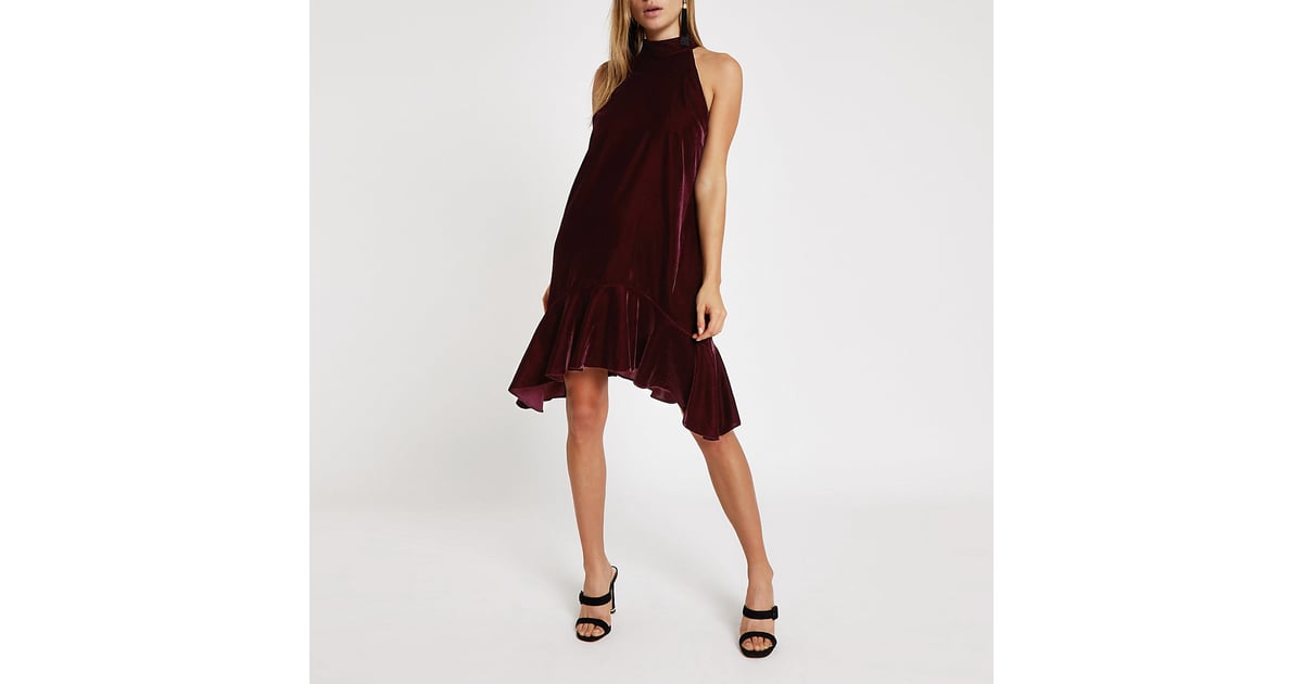 red velvet halter dress