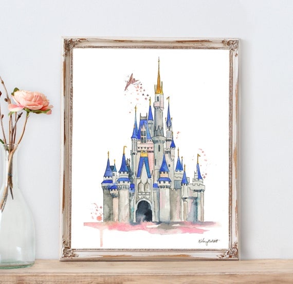 This Disney Castle Watercolor Print On Etsy Is A Bestseller