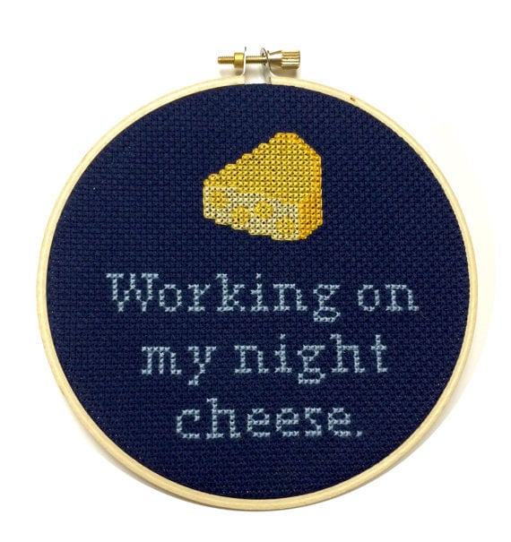 Working On My Night Cheese Needlepoint