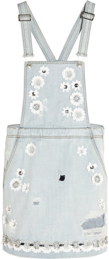 MSGM Floral-Appliquéd Denim Mini Dress ($695)