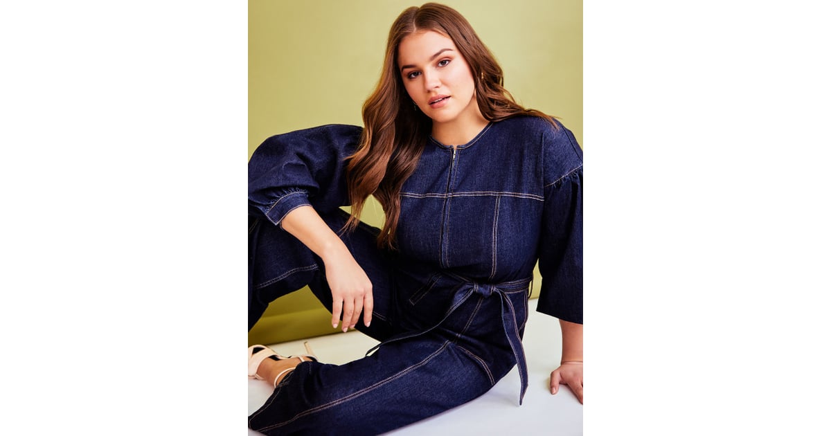puff sleeve denim jumpsuit