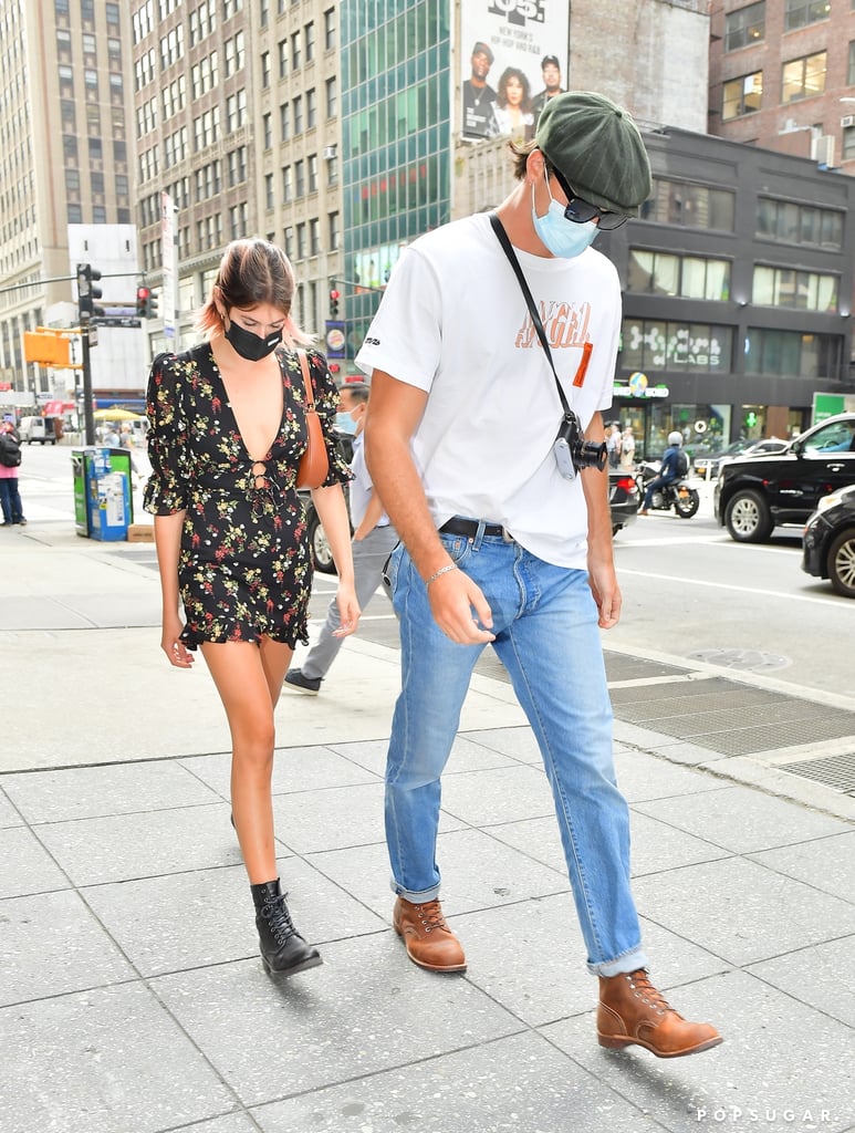 Kaia Gerber Wearing Black Floral Dress With Jacob Elordi