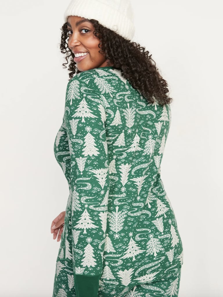 Christmas Tree Matching Printed Thermal-Knit Long-Sleeve Pajama Top