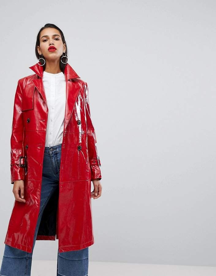 Neon Rose Oversized Trench Jacket in High Shine Vinyl