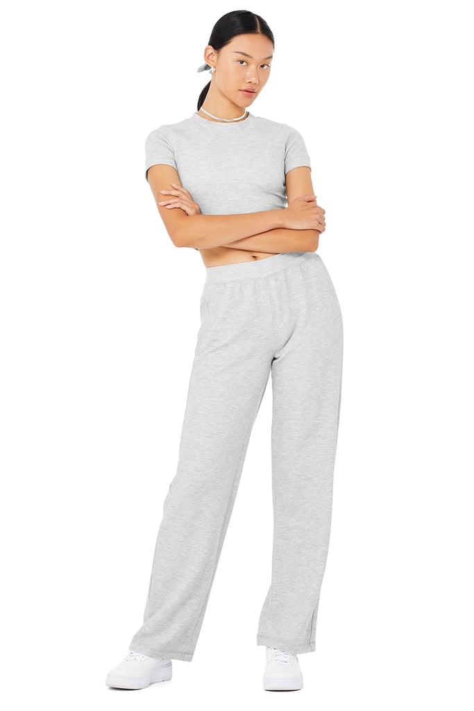 A Lightweight Set: Alo Micro Waffle Sierra Short Sleeve Top & Micro Waffle Pleasant Wide Leg Pants