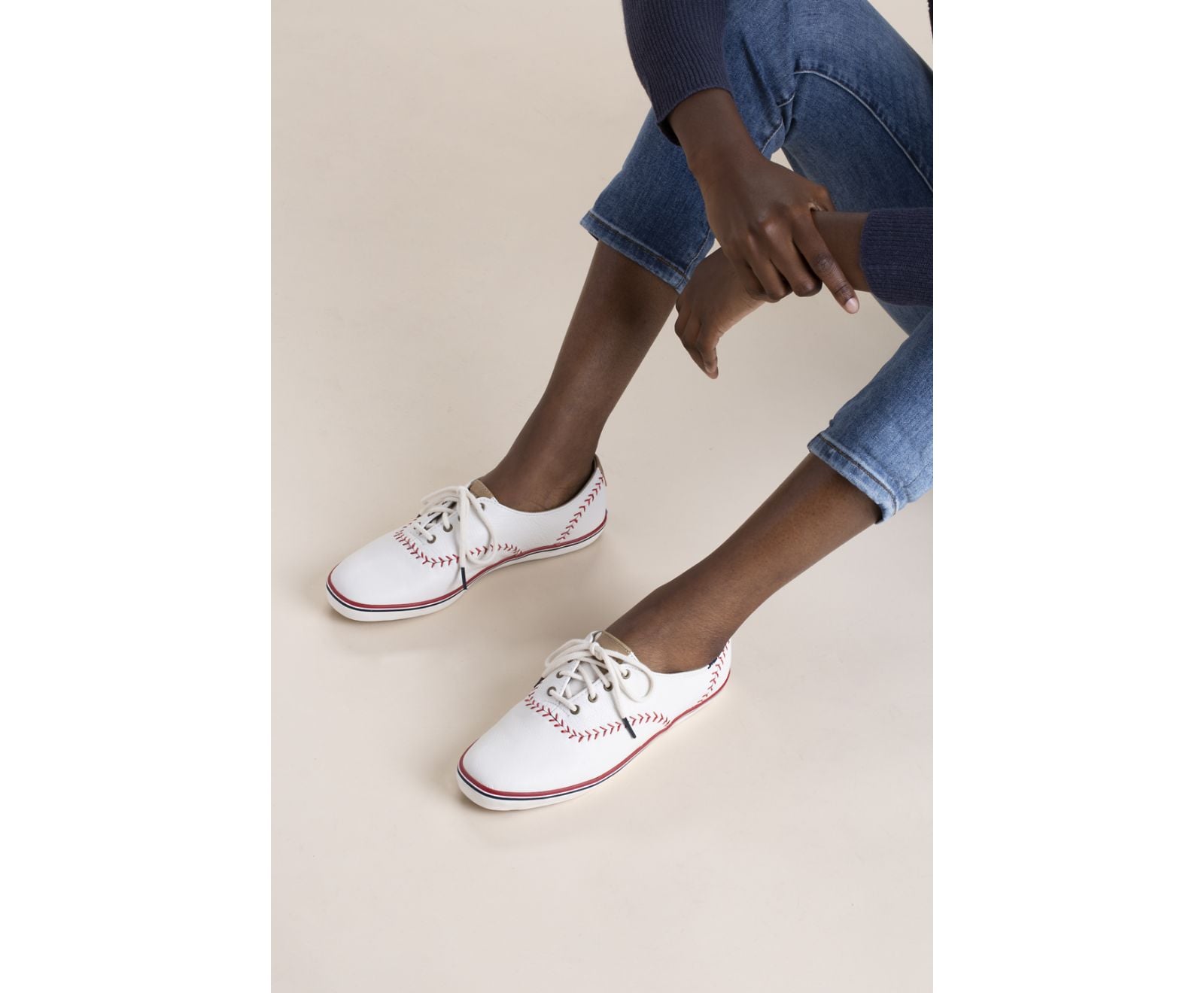 Leather baseball keds clearance