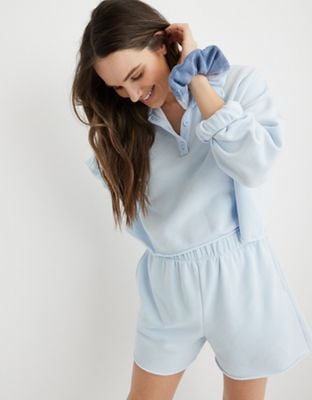 Aerie Fleece-Of-Mind Cropped Polo Sweatshirt and High Waisted Short