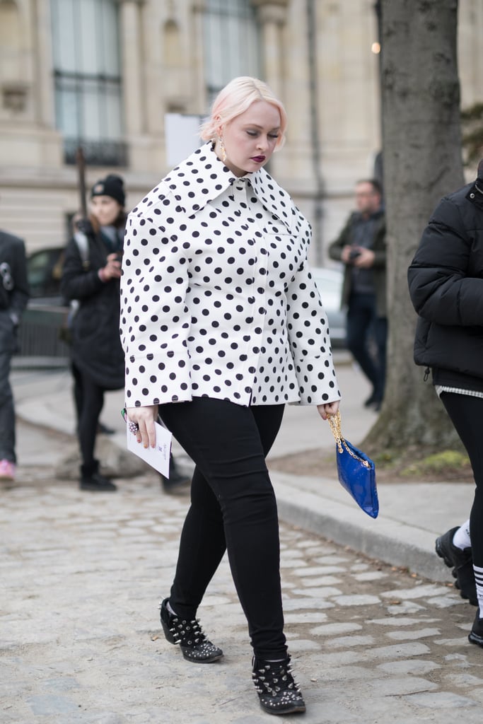 black polka dot pants outfit