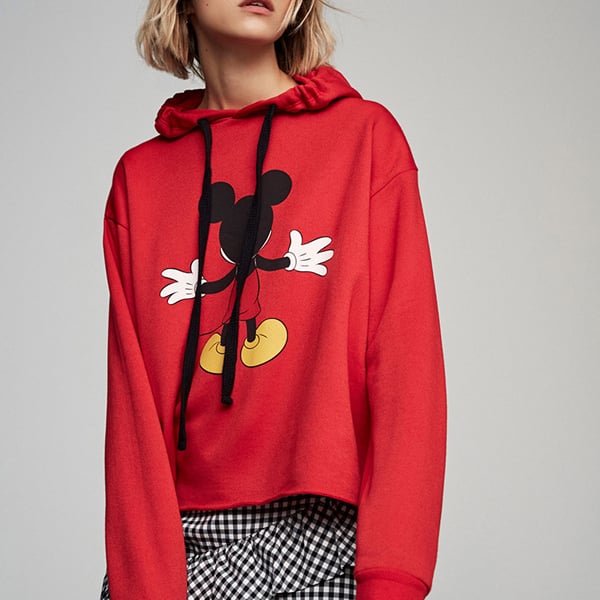 Dressywomen Stylish Mickey Mouse Print Red Hooded Sweatshirt