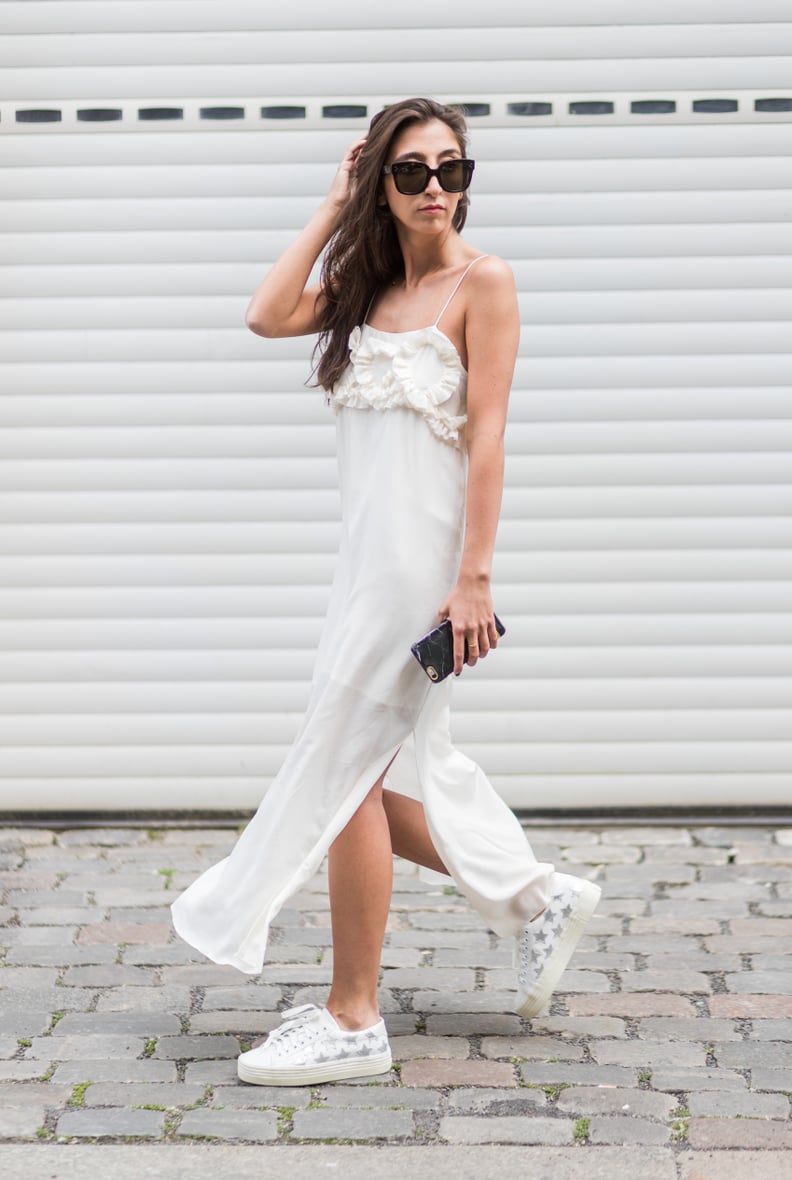 Opt For a White Chiffon Dress With a Slit on the Side