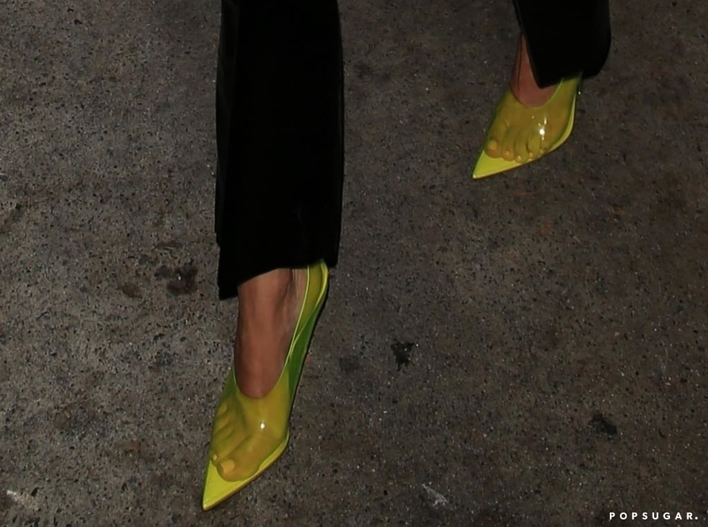 Kourtney Kardashian in Yellow Bra and Leather Pants 2018