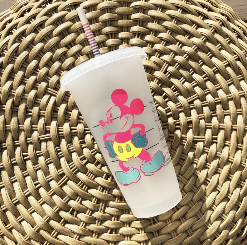 Neon Mickey Mouse Personalized Iced Coffee Cup