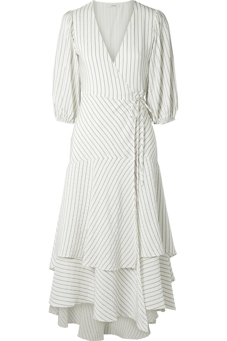 Ganni Wilkie Striped Silk and Cotton-Blend Seersucker Wrap Dress