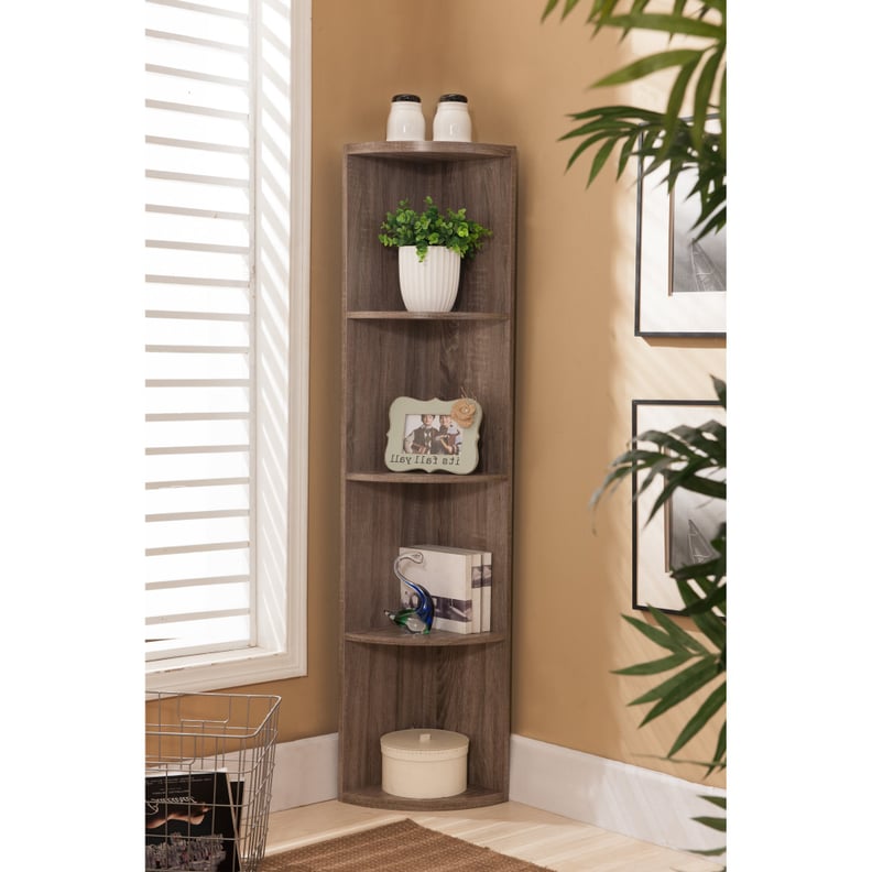 Dax Gray Wood Contemporary Corner Shelf