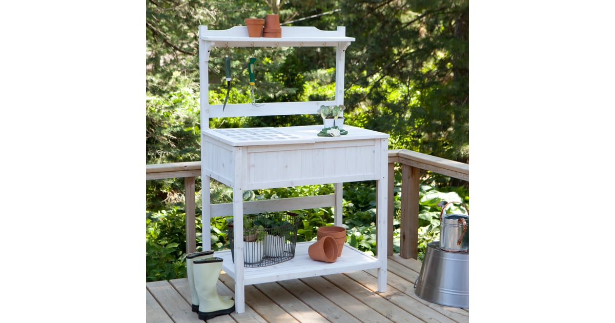 This whitewashed potting bench (170) is full of traditional charm