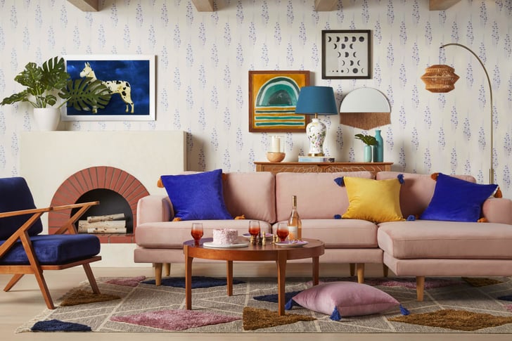 Drew Barrymore Flower Home Pink Velvet Track Arm Sectional Sofa | Drew