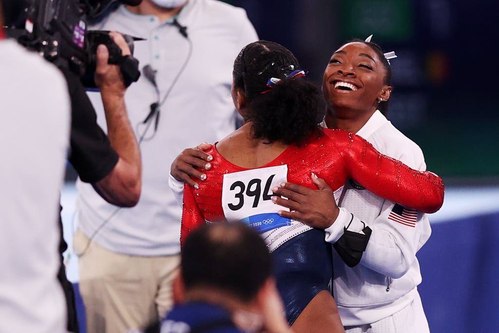 Simone Biles Cheers on Her Olympic Teammates During Finals