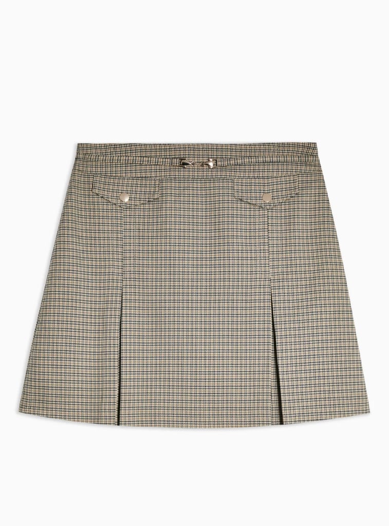 Camel Check Split Mini Skirt