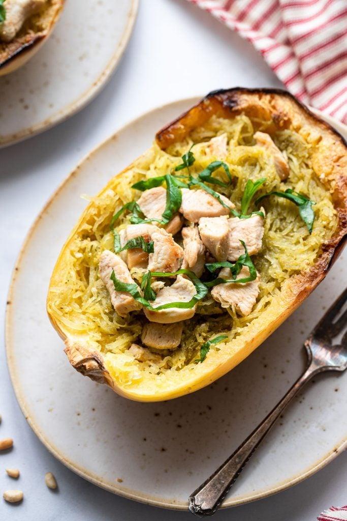 Whole30 Chicken Pesto Spaghetti Squash