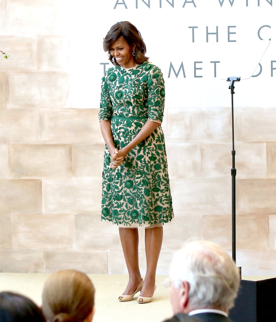 Wearing Naeem Khan to celebrate the Anna Wintour Costume Center grand opening at the Metropolitan Museum of Art in May 2014.