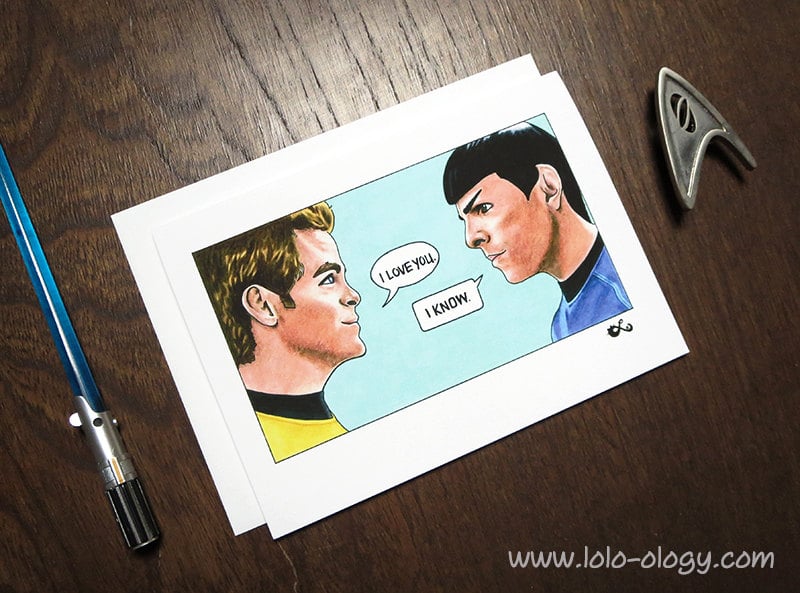 For those who can't choose in the war of the stars, this Star Trek/Star Wars mashup ($5) card is for you.