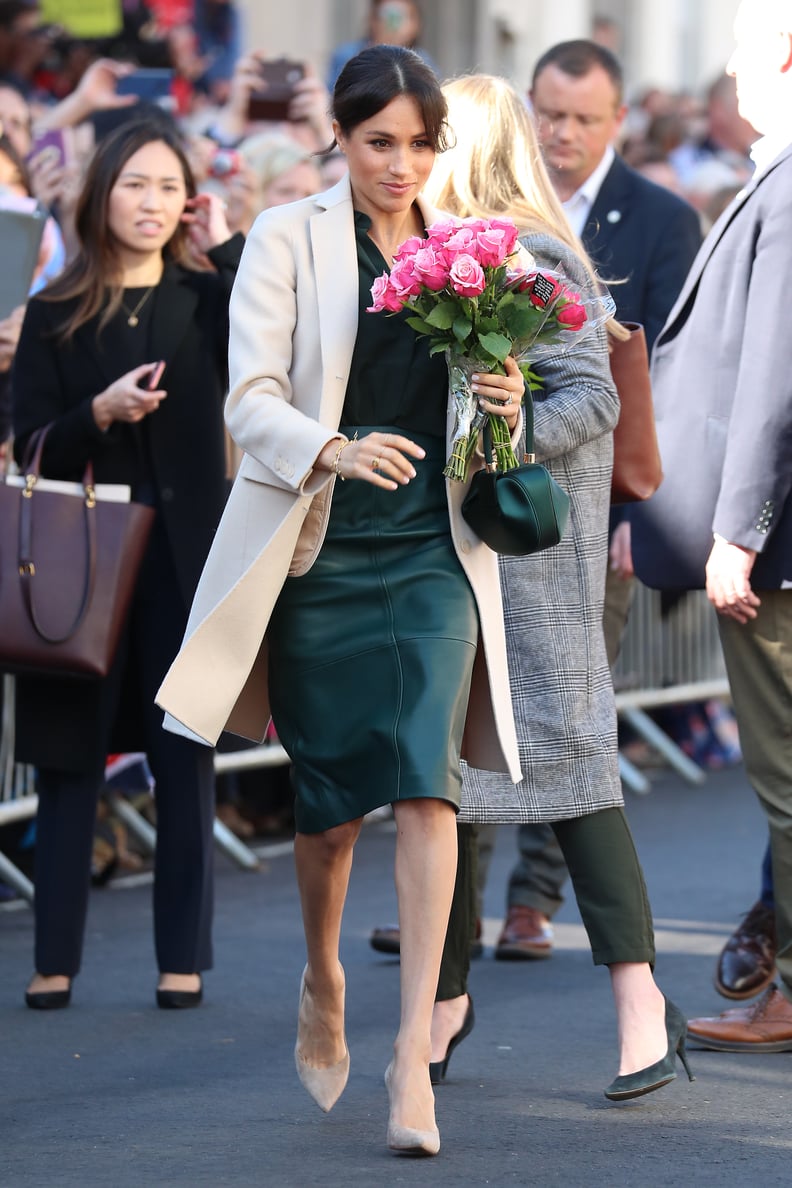 Meghan Markle s Green Hugo Boss Leather Skirt POPSUGAR Fashion