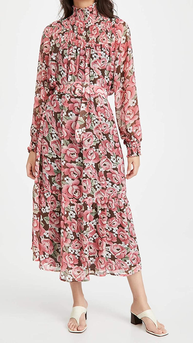 En Saison Floral Print Smocked Midi Dress