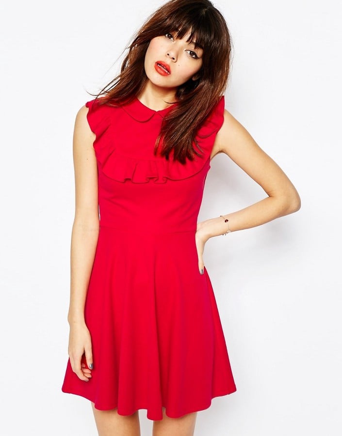ASOS Skater Dress in Ponte with Collar and Ruffle Detail ($46)