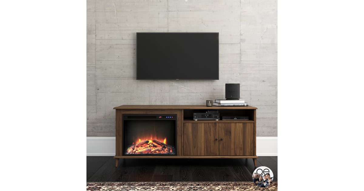 Mid century modern tv 2025 stand with fireplace