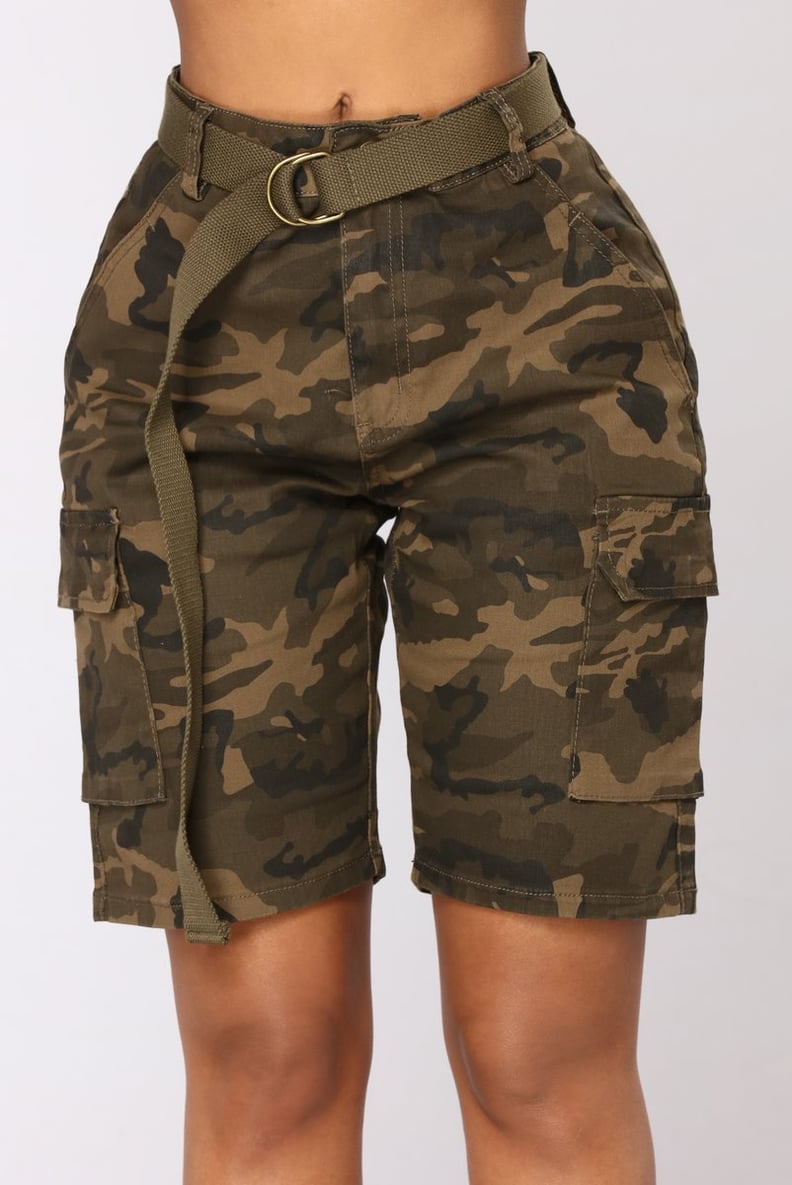 Womens Buckle Up Cargo Shorts in Khaki Size Medium by Fashion Nova