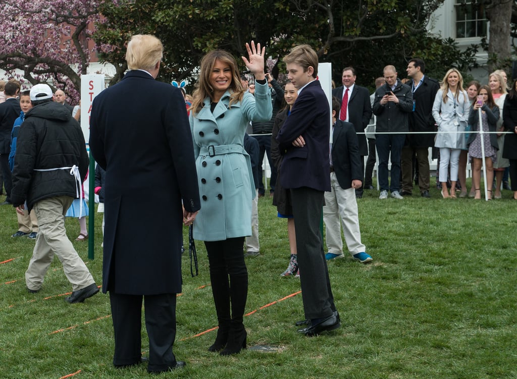 Melania Trump Wearing a Blue Burberry Coat