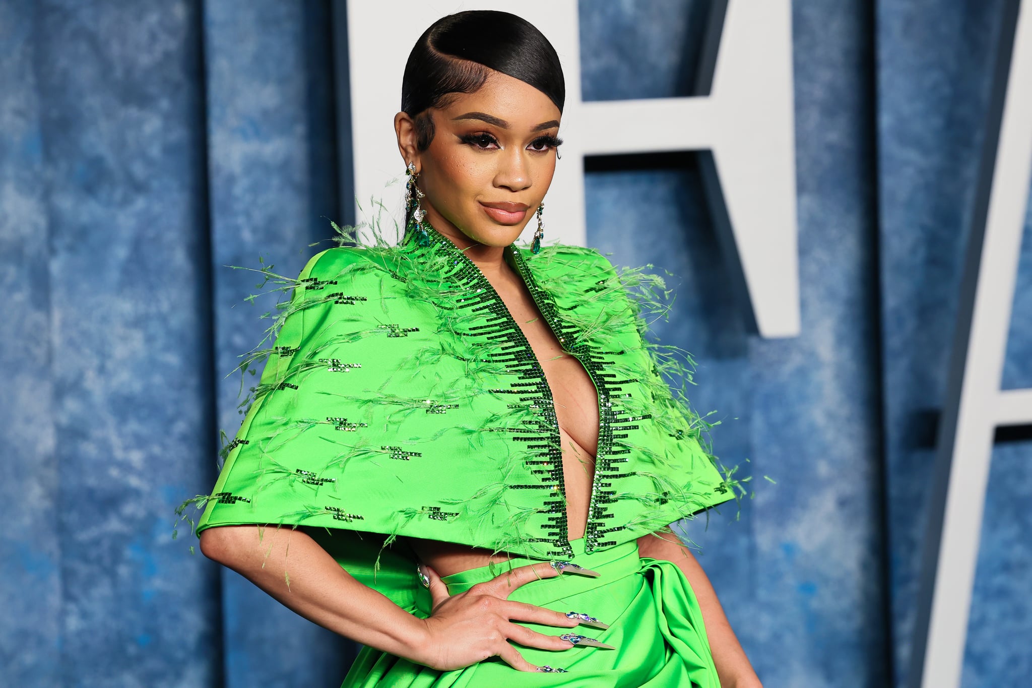 BEVERLY HILLS, CALIFORNIA - MARCH 12: Saweetie attends the 2023 Vanity Fair Oscar Party Hosted By Radhika Jones at Wallis Annenberg Centre for the Performing Arts on March 12, 2023 in Beverly Hills, California. (Photo by Leon Bennett/FilmMagic)
