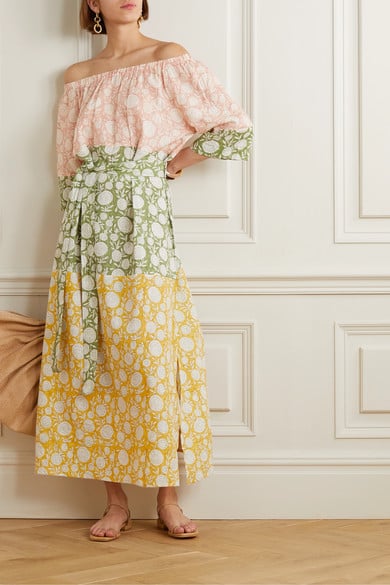 Hannah Artwear Elba Off-The-Shoulder Belted Printed Linen Midi Dress