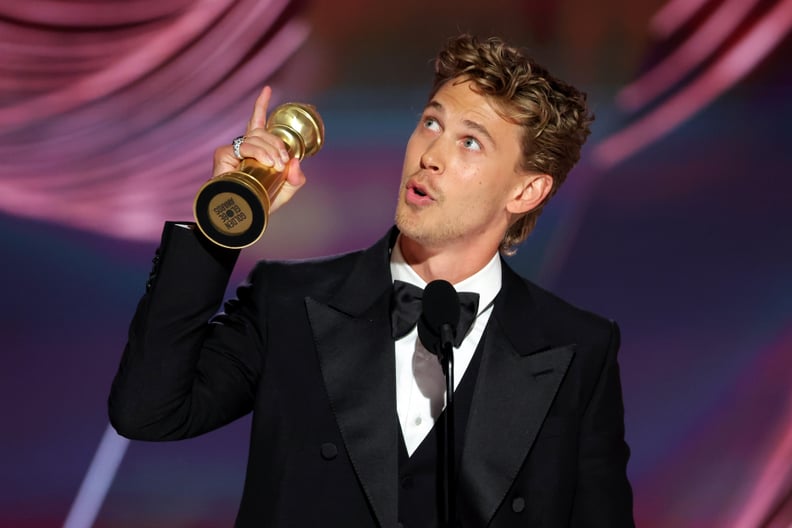 BEVERLY HILLS, CALIFORNIA - JANUARY 10: 80th Annual GOLDEN GLOBE AWARDS -- Pictured: Austin Butler accepts the Best Actor in a Motion Picture – Drama award for 