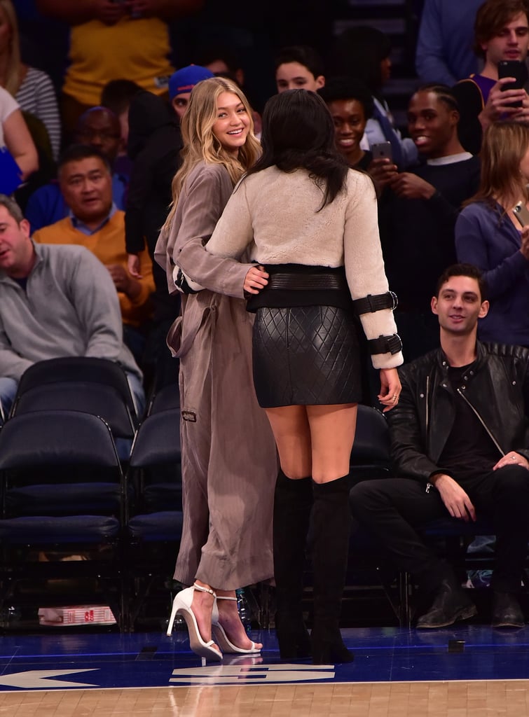 Gigi Hadid Wearing White Jeans at Basketball Game
